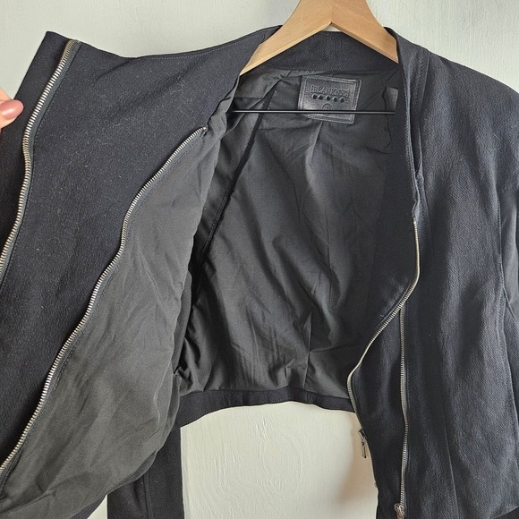 Blank NYC Crepe Mesh Mixed Media Moto Jacket L Black Double Zip - Picture 5 of 14